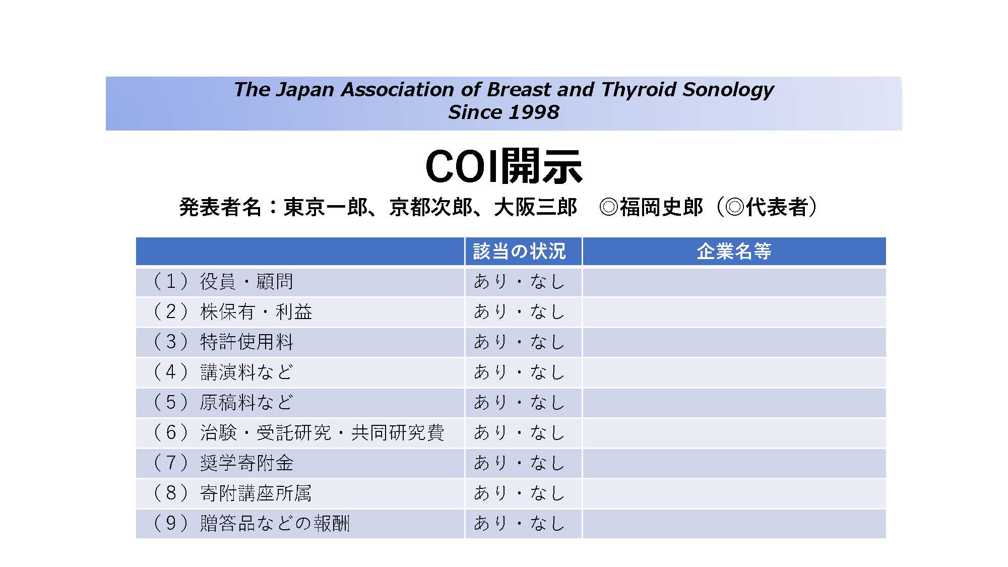 申告すべき利益相反（COI）があるとき