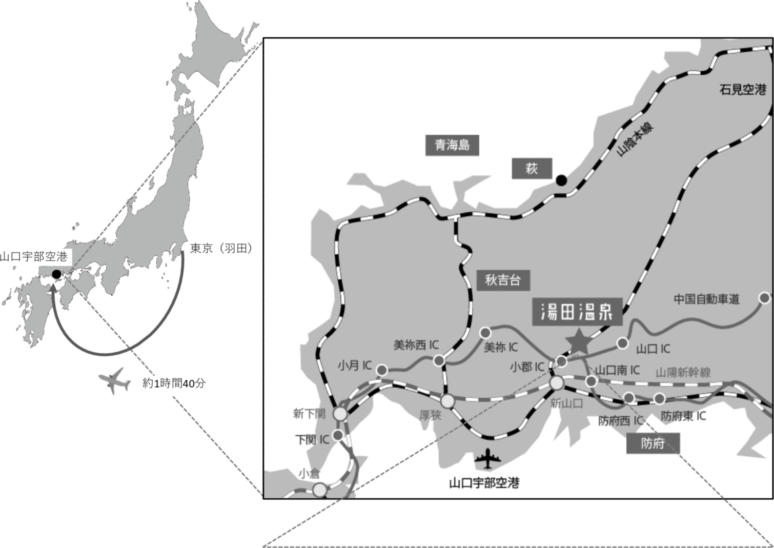 湯田温泉までのアクセス図